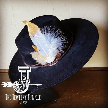 Dark Metallic Feather&Turq Slab Hatband Choice Hat - FamilyClothes