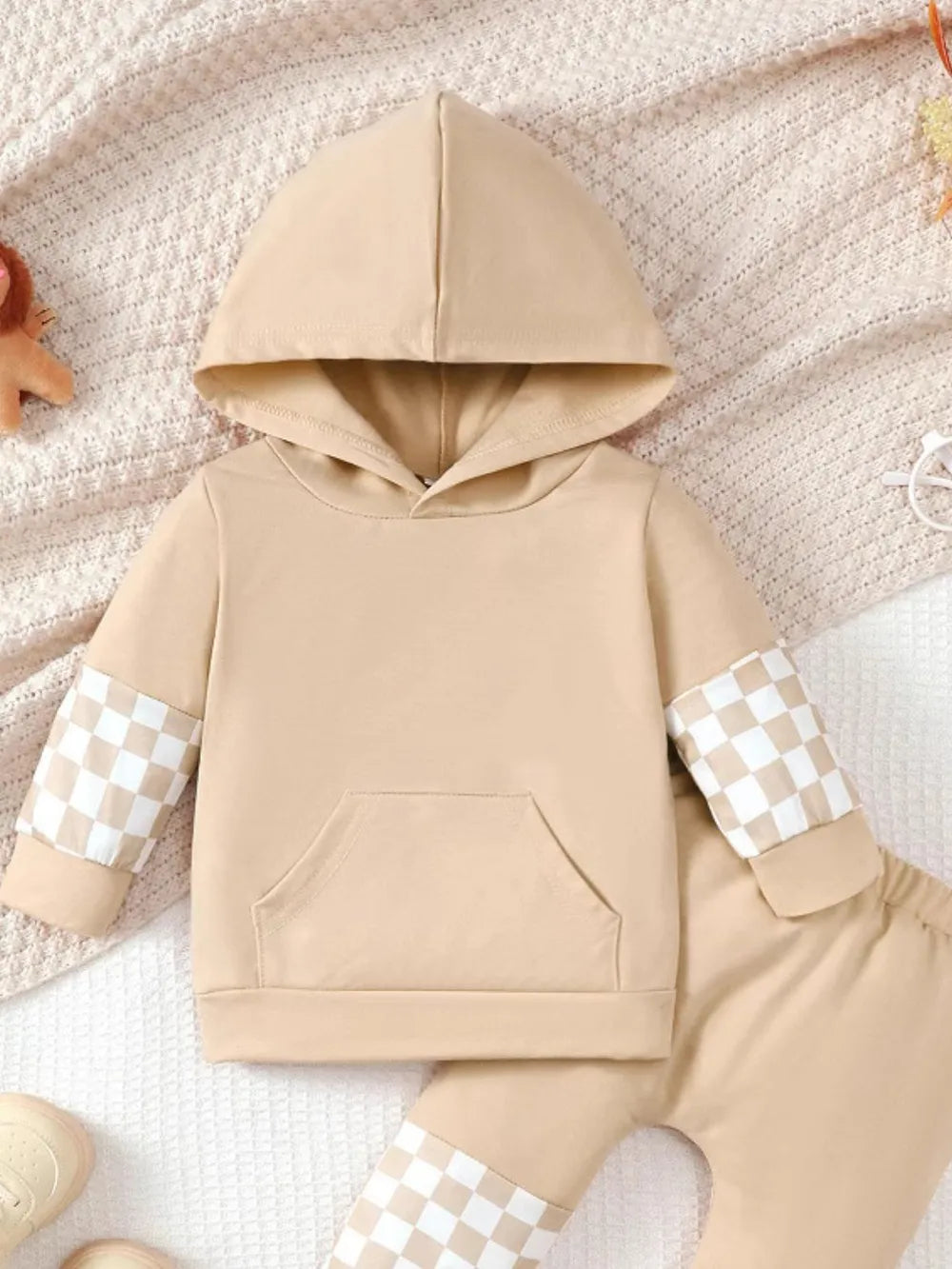 Checkered Long Sleeve Sweatshirt and Pants Set - FamilyClothes