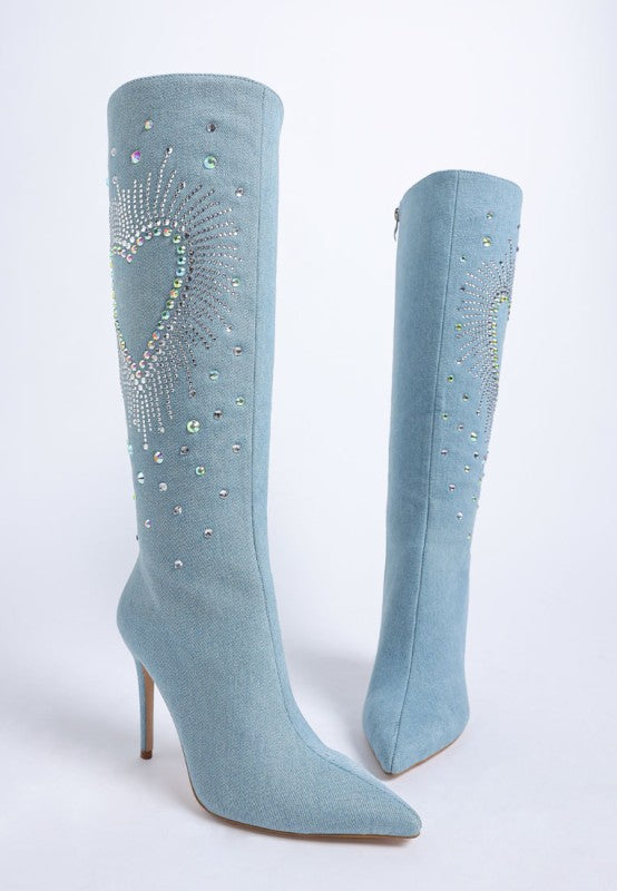Coastra Rhinestone Embellished Stiletto Boots - FamilyClothes