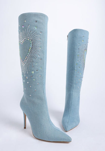 Coastra Rhinestone Embellished Stiletto Boots - FamilyClothes