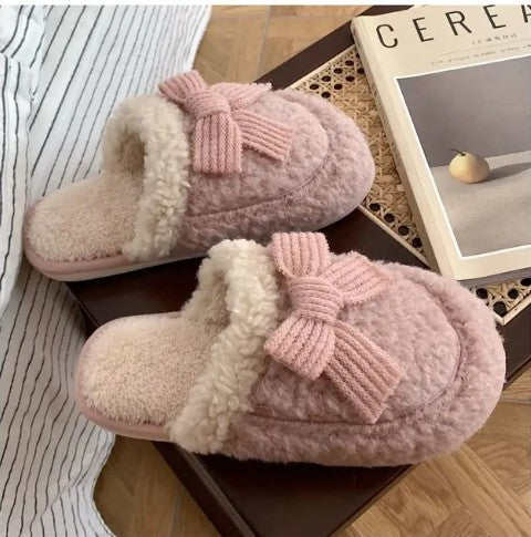 Cozy Knit Bow Slippers - FamilyClothes