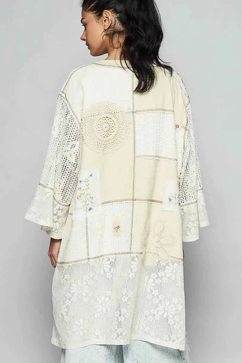 Double Gauze and Lace Mix Cardigan with Embroidered Detail - FamilyClothes