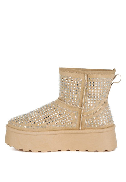 Xoras Chunky Rhinestones Ankle Boots - FamilyClothes