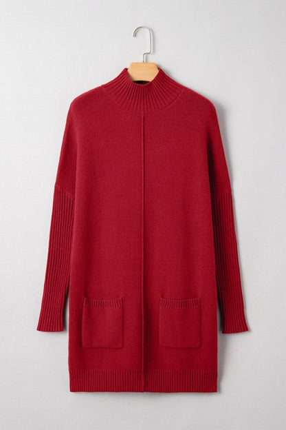 Solid Ribbed Mock Neck Sweater Dress - FamilyClothes