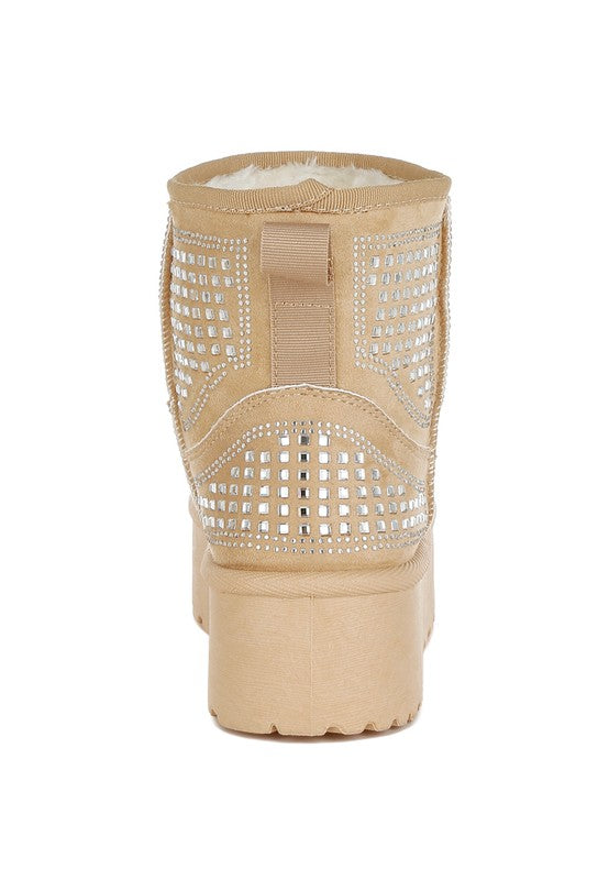 Xoras Chunky Rhinestones Ankle Boots - FamilyClothes