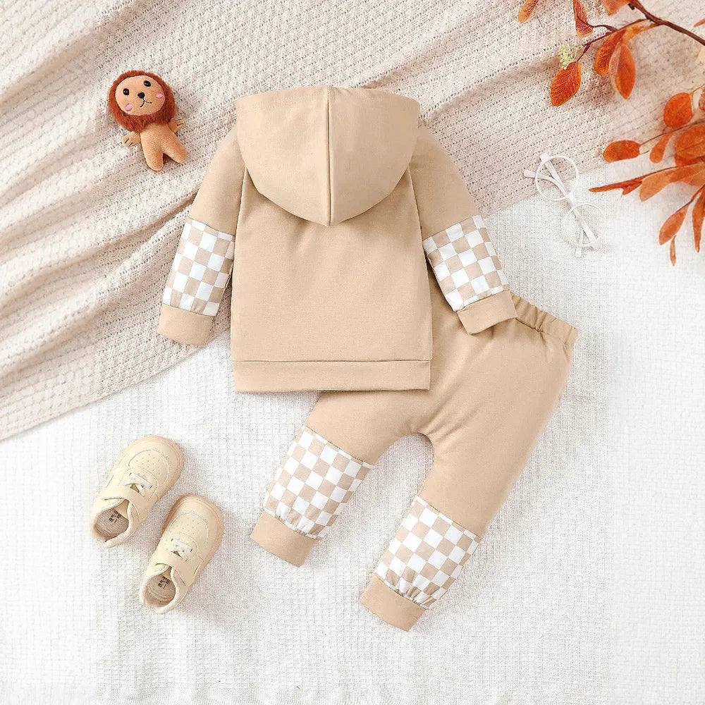 Checkered Long Sleeve Sweatshirt and Pants Set - FamilyClothes