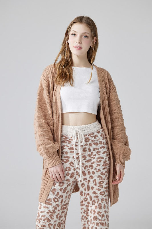 Oversized Cardigan with Pompom Sleeves for Cozy Style - FamilyClothes