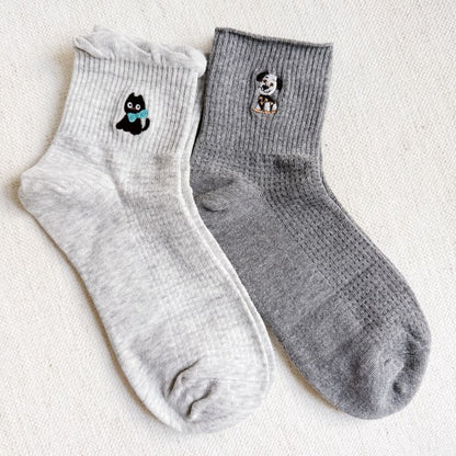 Cat And Dog Design Crew Socks Set Of 2 - FamilyClothes