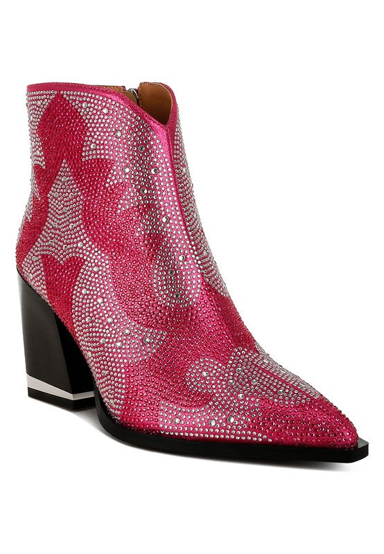 Mugler Rhinestones Embellished Ankle Boots - FamilyClothes