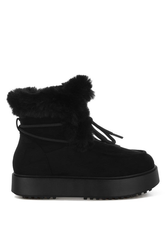 Bunting Faux Fur Collar Flatform Boots - FamilyClothes