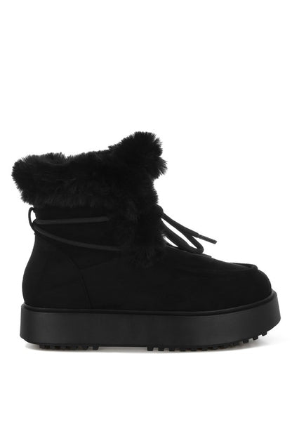 Bunting Faux Fur Collar Flatform Boots - FamilyClothes