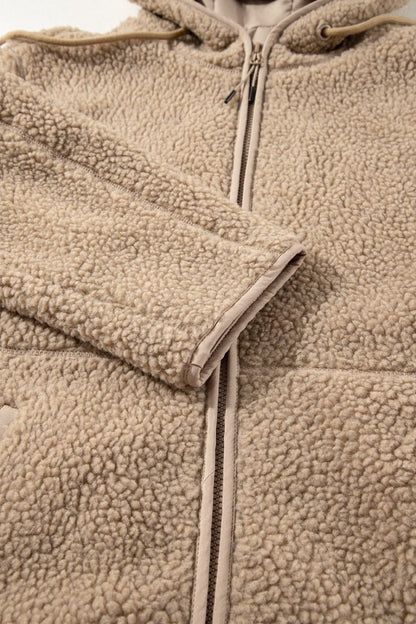 Solid Fleece Zip-Up Drawstring Pocketed Hooded Jac - FamilyClothes