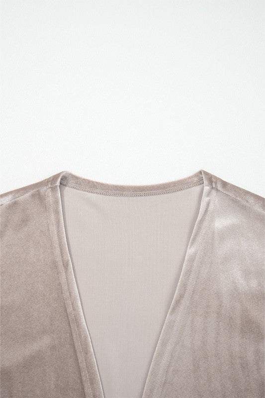 Velvet 3/4 Sleeve Open Front Kimono - FamilyClothes