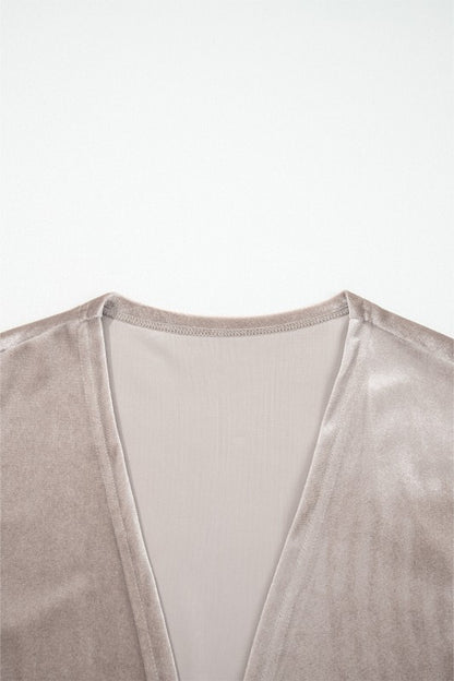Velvet 3/4 Sleeve Open Front Kimono - FamilyClothes