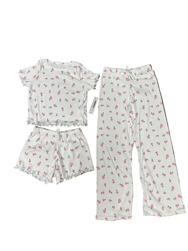 Girls Printed Lounge 3 Pc Short Sleeve Top Pants a - FamilyClothes