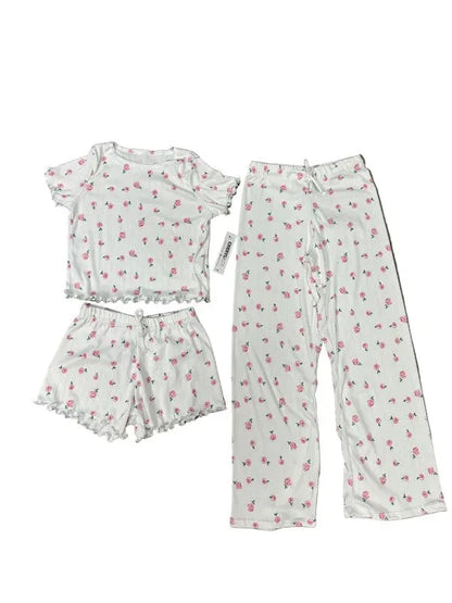 Girls Printed Lounge 3 Pc Short Sleeve Top Pants a - FamilyClothes