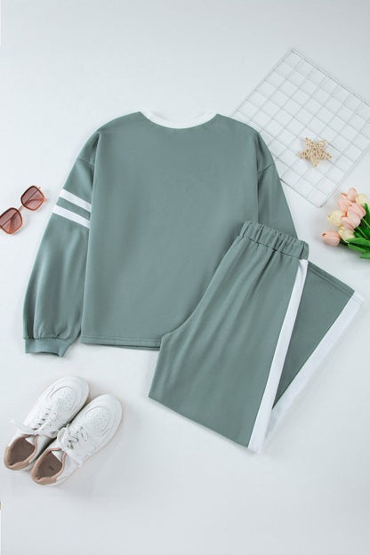 Varsity Stripe Patchwork Pullover and Pant Set - FamilyClothes