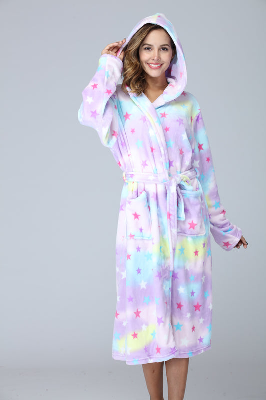 RONGTAI Fleece Bathrobe for Ladies - Cozy Long-Length Comfort - FamilyClothes