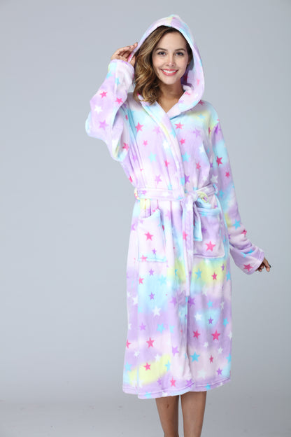 RONGTAI Fleece Bathrobe for Ladies - Cozy Long-Length Comfort - FamilyClothes