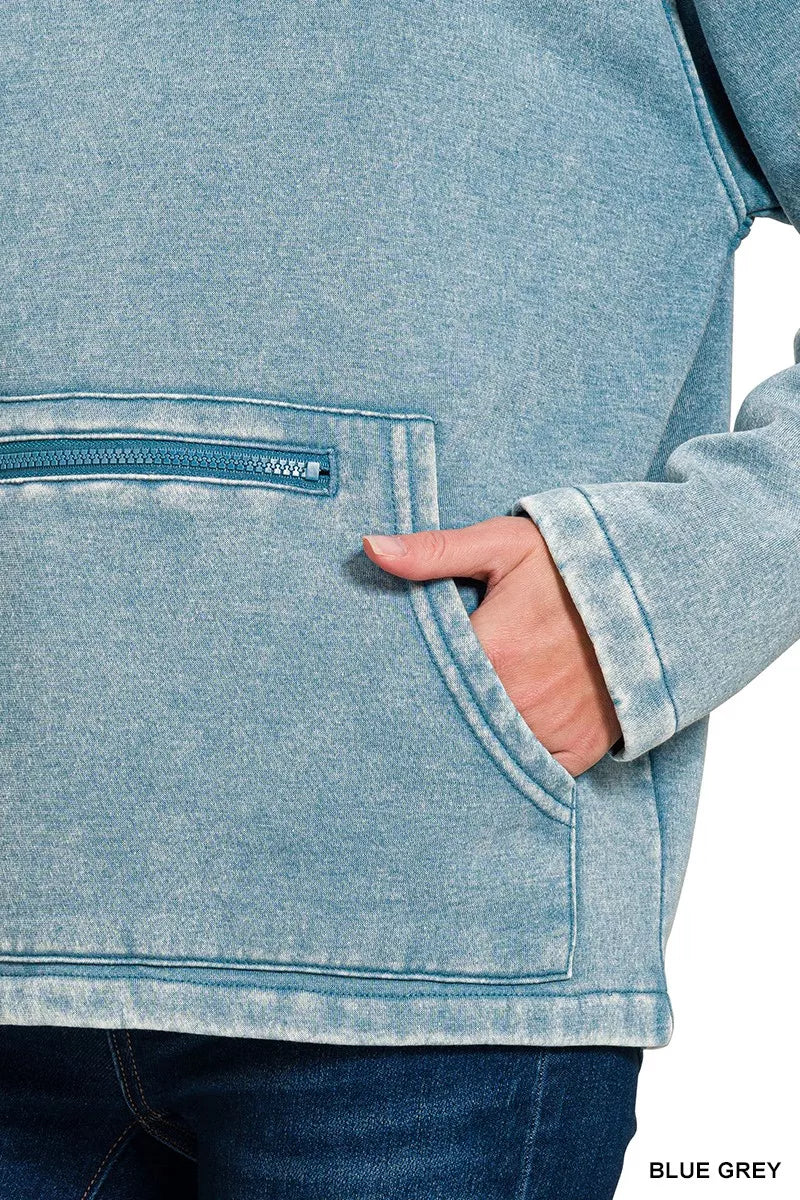 Fleece High Neck Sweatshirt with Kangaroo Pocket - FamilyClothes