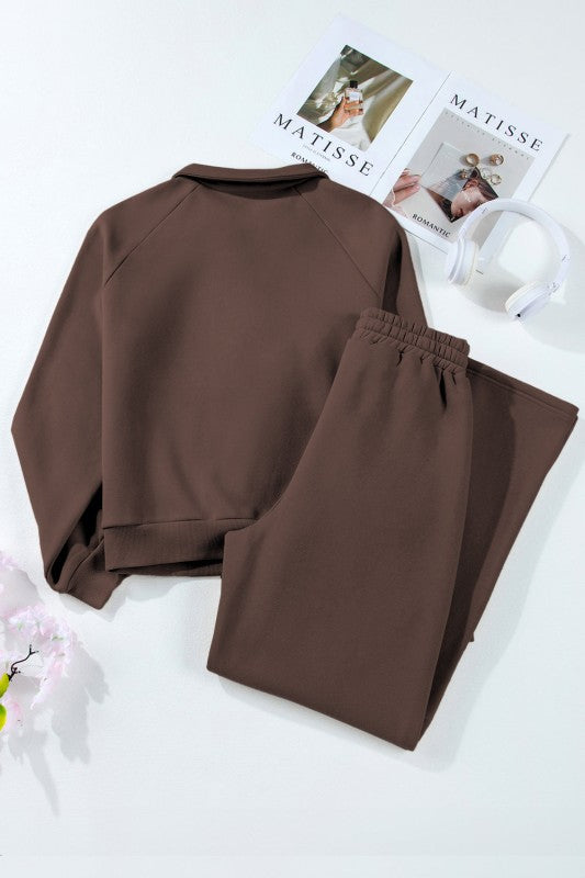 Solid Collared Sweatshirt and Pants Set - FamilyClothes