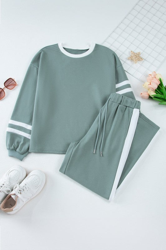 Varsity Stripe Patchwork Pullover and Pant Set - FamilyClothes