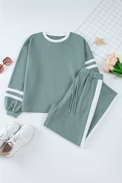 Varsity Stripe Patchwork Pullover and Pant Set - FamilyClothes