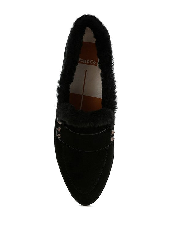 Allie Fur Trim Genuine Suede Loafers - FamilyClothes