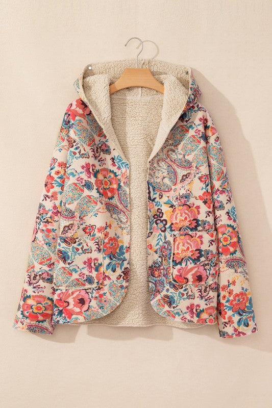 Floral Sherpa Lined Hooded Jacket - FamilyClothes