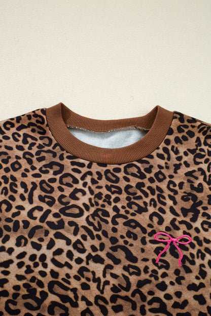 Leopard Contrast Trim Top and Pants Set - FamilyClothes