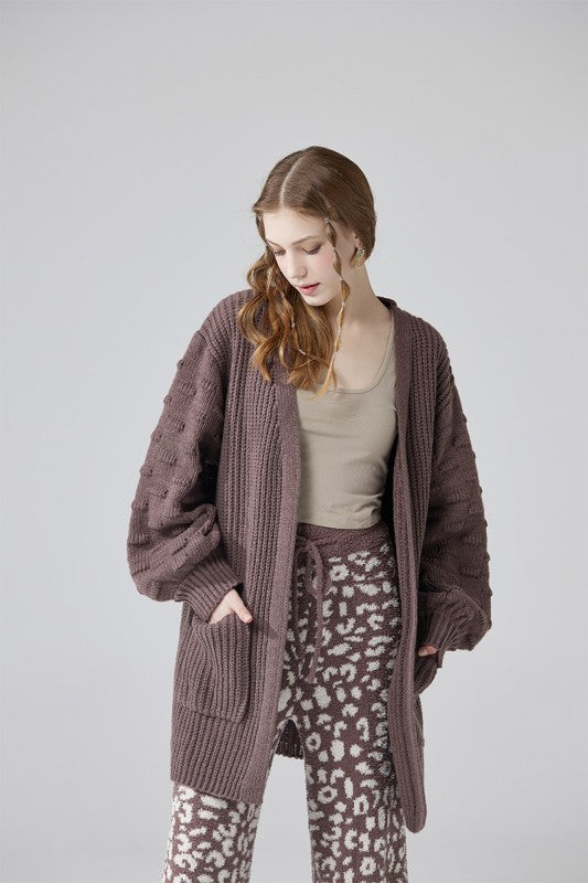 Oversized Cardigan with Pompom Sleeves for Cozy Style - FamilyClothes