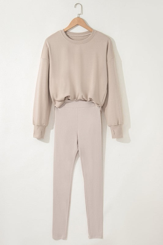 Solid Side Slit Sweatshirt and Leggings Set - FamilyClothes