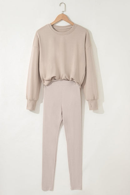 Solid Side Slit Sweatshirt and Leggings Set - FamilyClothes