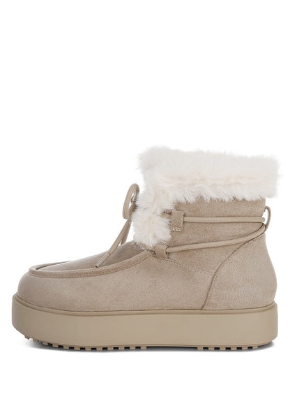 Bunting Faux Fur Collar Flatform Boots - FamilyClothes