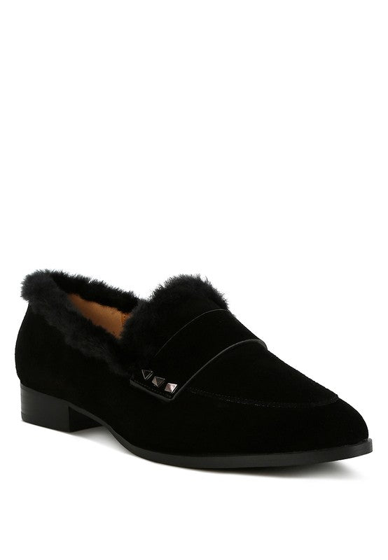 Allie Fur Trim Genuine Suede Loafers - FamilyClothes