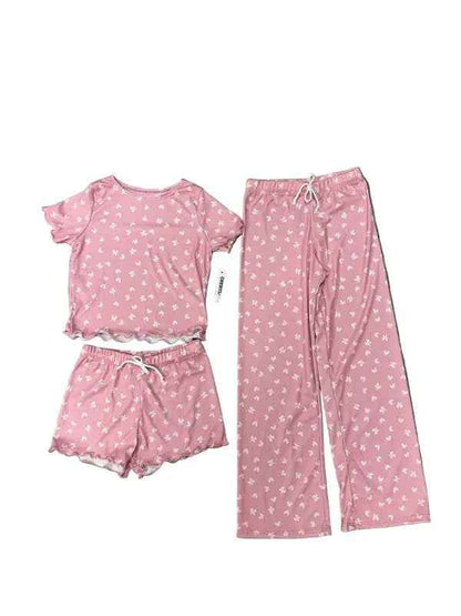 Girls Printed Lounge 3 Pc Short Sleeve Top Pants a - FamilyClothes
