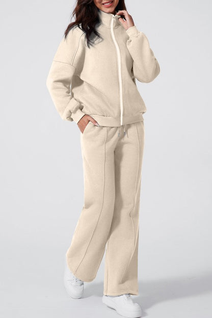 Solid Zip-Up Jacket and Drawstring Pants Set - FamilyClothes