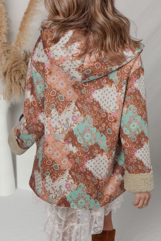 Floral Sherpa Lined Hooded Jacket - FamilyClothes
