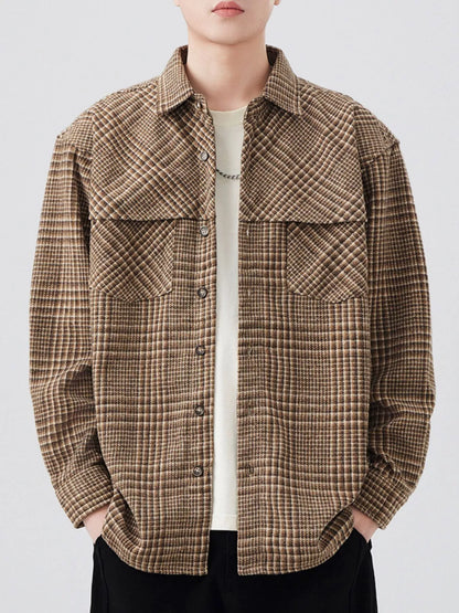 Men's Plus Size Plaid Button Up Long Sleeve Shirt - FamilyClothes