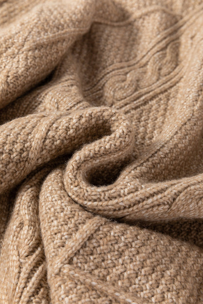 Coffee Knit Sweater Dress - Cable Knit Drop Shoulder Loose Fit Design - FamilyClothes