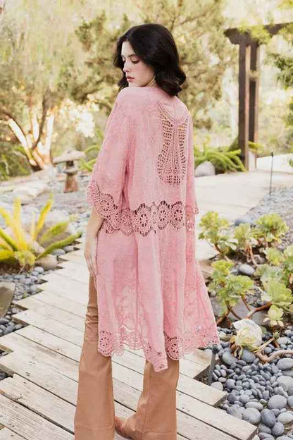 Crochet Open Patch Longline Kimono - FamilyClothes