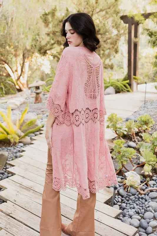Crochet Open Patch Longline Kimono - FamilyClothes