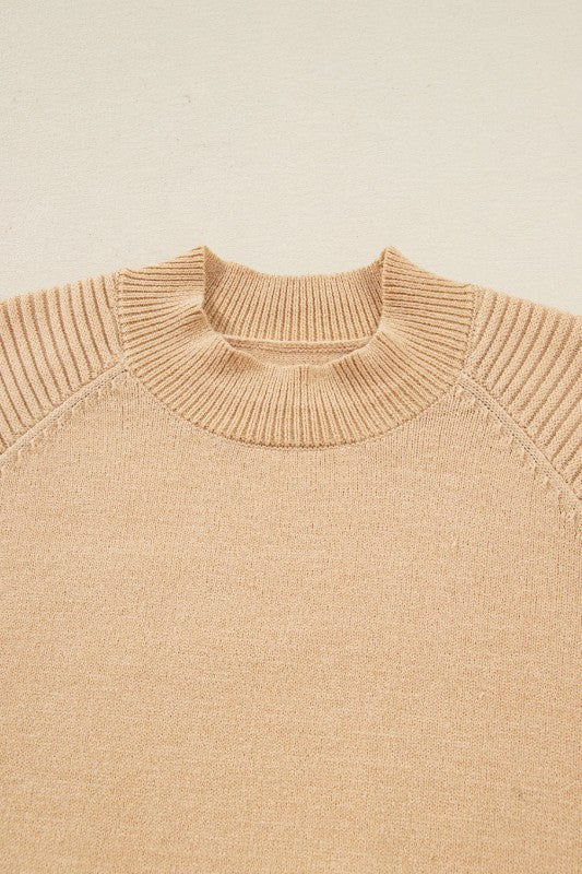 Solid High Neck Sweater and Pleated Mini Skirt Set - FamilyClothes