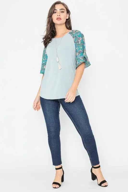 Floral Ruffle Sleeve Tunic - FamilyClothes