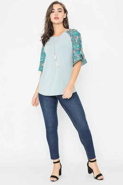 Floral Ruffle Sleeve Tunic - FamilyClothes