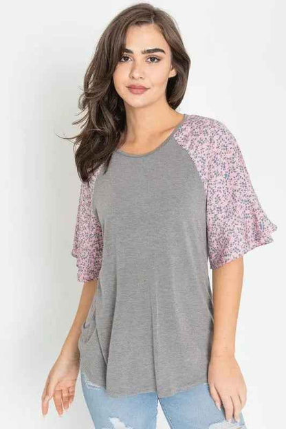 Floral Ruffle Sleeve Tunic - FamilyClothes