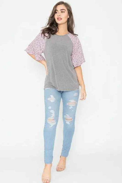 Floral Ruffle Sleeve Tunic - FamilyClothes