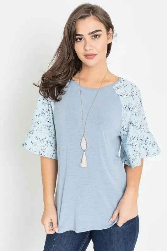 Floral Ruffle Sleeve Tunic - FamilyClothes