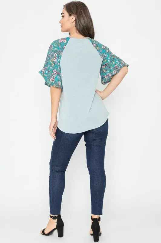 Floral Ruffle Sleeve Tunic - FamilyClothes