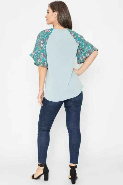 Floral Ruffle Sleeve Tunic - FamilyClothes